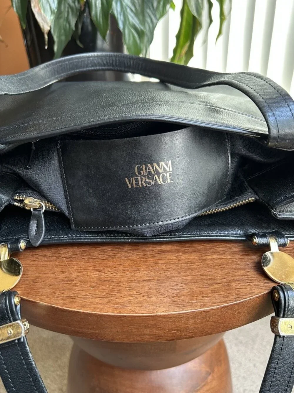 VERSACE Starburst Leather Tote, Black